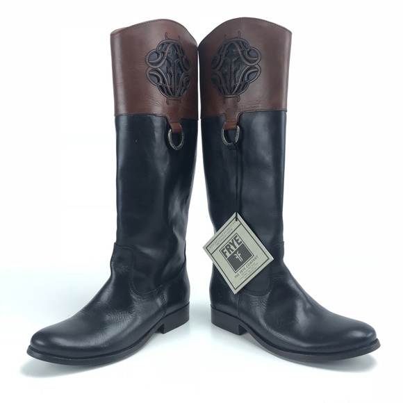 Frye Melissa Logo Antiqued Polished Leather Boots - Picture 6 of 6